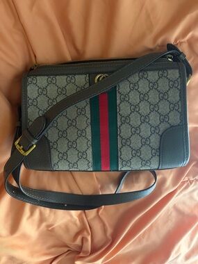 Brown Elegant Vintage Supreme Style Convertible Bag with Green & Red Web